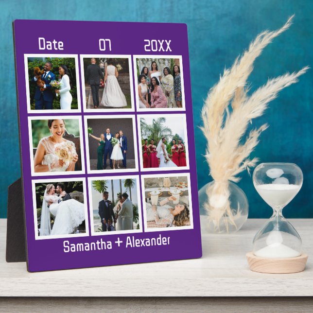 Modern Custom Wedding Anniversary 9 Photo Collage Plaque (Side)