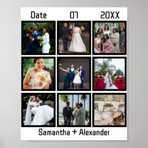 Modern Custom Wedding Anniversary 9 Photo Collage Poster