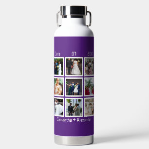 Modern Custom Wedding Anniversary 9 Photo Collage Water Bottle