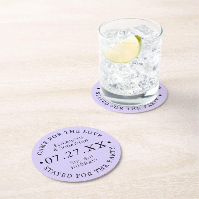 Modern Custom Wedding Colours Wedding Date Round Paper Coaster (Insitu)