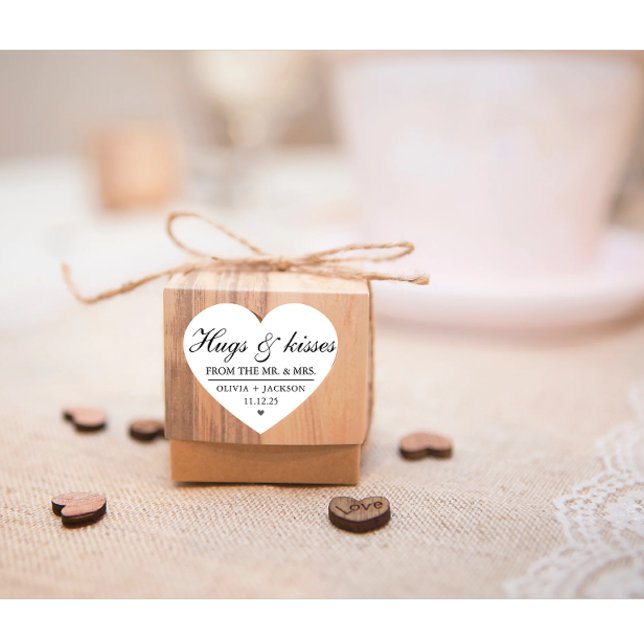 Modern Custom Wedding Couple Name Black Text Heart Sticker (Modern custom wedding couple name date love shape sticker)