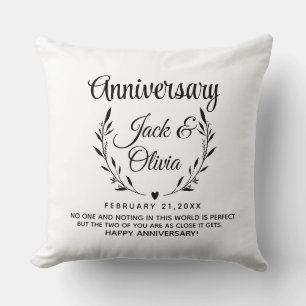 Modern Custom Wedding Couple Name Date Black Cushion