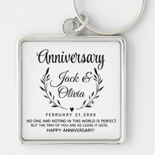 Modern Custom Wedding Couple Name Date Black Key Ring