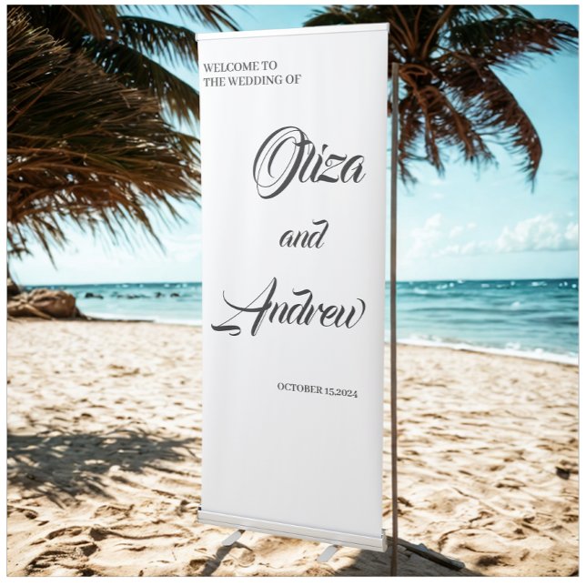 Modern Custom Wedding Couple Name With Date  Retractable Banner (Modern Custom wedding couple name banner.)