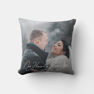 Modern Custom Wedding Photo Throw Pillow