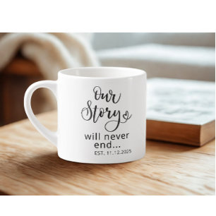 Modern Custom wedding Quote Black Text  Espresso C Cup