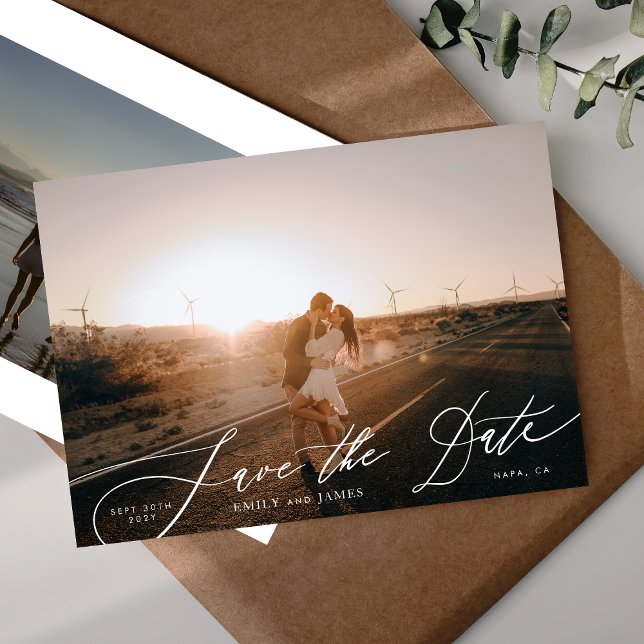 Modern Customisable Calligraphy Two Photo Save The Date (Creator Uploaded)