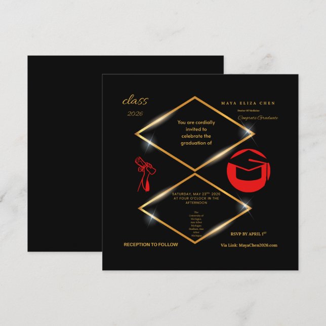 Modern Customisable Graduation Invitation    (Front/Back)