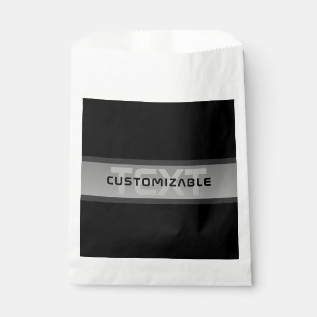 Modern Customisable Layered Text | Black & Grey Favour Bags (Front)