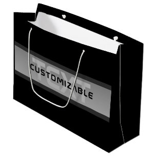 Modern Customisable Layered Text Black & Grey Large Gift Bag