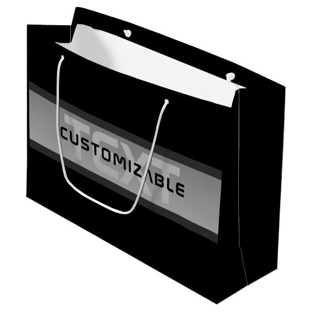 Modern Customisable Layered Text | Black & Grey Large Gift Bag (Front Angled)
