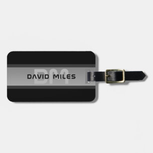 Modern Customisable Layered Text   Black & Grey Luggage Tag