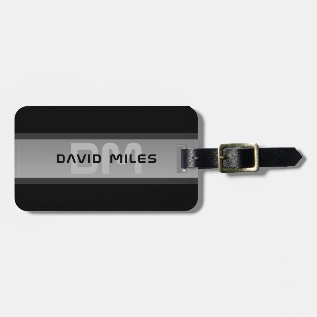 Modern Customisable Layered Text | Black & Grey Luggage Tag (Front Horizontal)