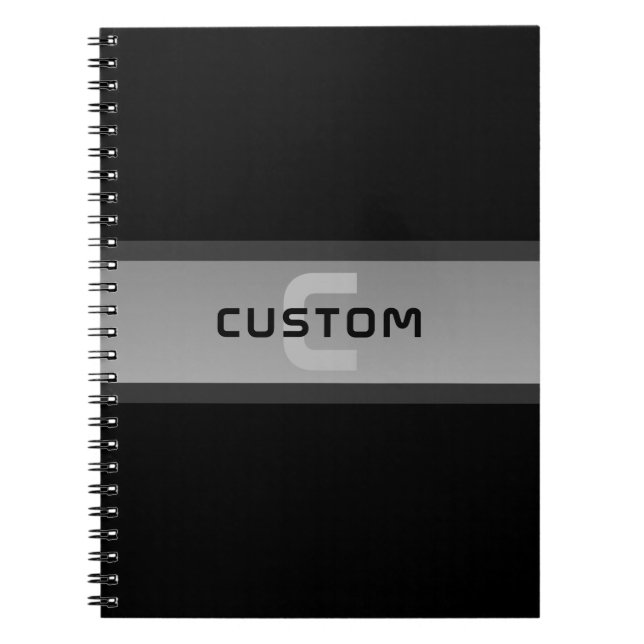 Modern Customisable Layered Text | Black & Grey Notebook (Front)