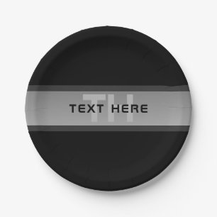Modern Customisable Layered Text   Black & Grey Paper Plate