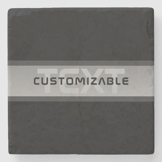 Modern Customisable Layered Text | Black & Grey Stone Coaster (Front)