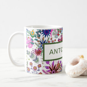 Modern customisable name colourful floral coffee mug