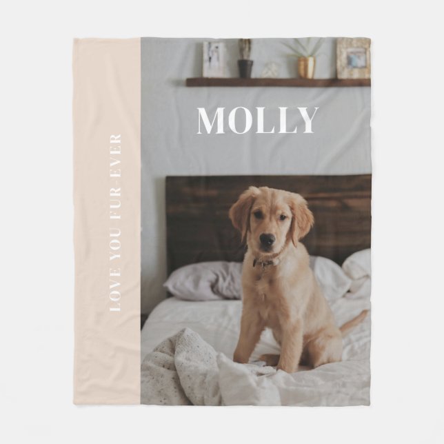 Modern Customisable Pet Photo 'Love you Fur-ever' Fleece Blanket (Front)