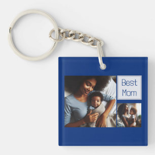 Modern Customised Four Photo Best Dad and Best Mum Key Ring