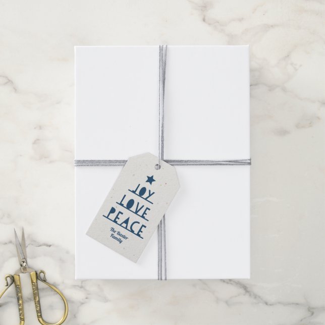 Modern Cut Slate Blue Holiday Gift Tag (With Twine)