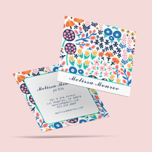 Modern Cute Abstract Flowers Casual Calligraphy Square Business Card