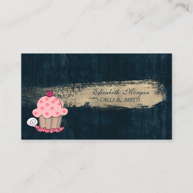 Modern Cute Adorable Cupcake Bakery Brush Stroke Business Card (Front)