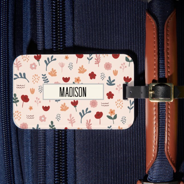 Modern Cute Aesthetic Flower Pattern Luggage Tag (Front Insitu 4)