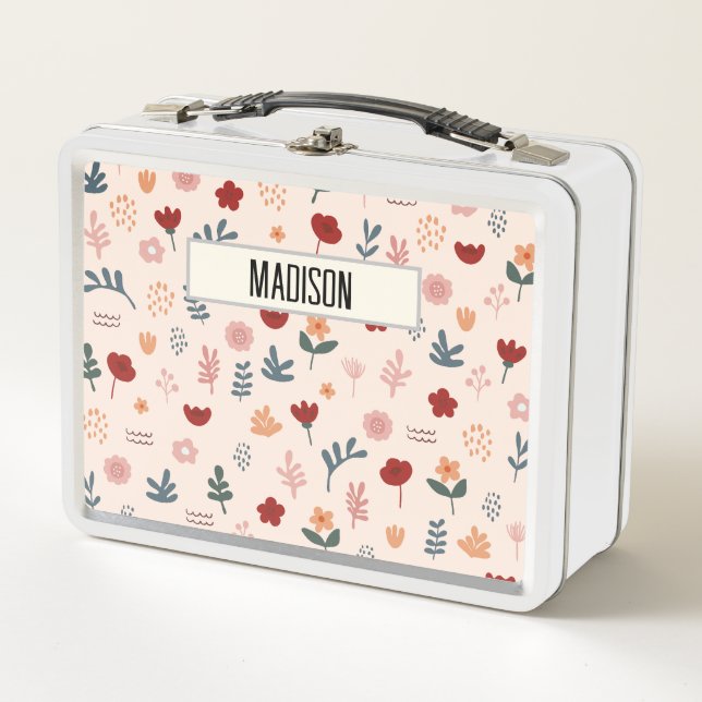 Modern Cute Aesthetic Flower Pattern Metal Lunch Box (Front)