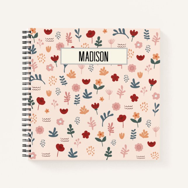 Modern Cute Aesthetic Flower Pattern Notebook (Front)