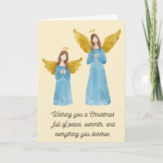 Modern Cute Angels Folded Holiday Card (Front)