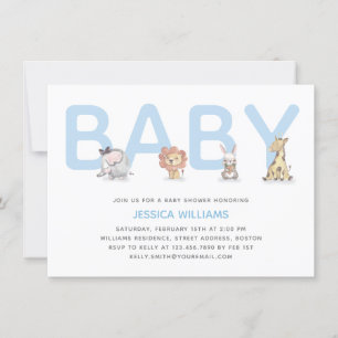 Modern Cute Animal Blue Boy Baby Shower Invitation