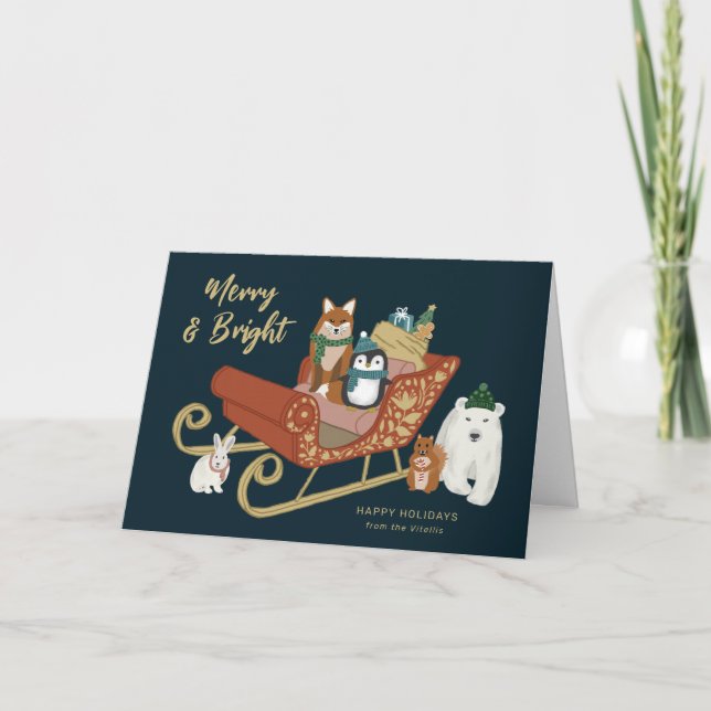Modern Cute Animal Friends Christmas Folded Holiday Card (Front)