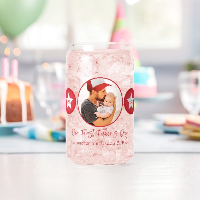 Modern Cute Baby Keepsake Daddy First Fathers Day Can Glass (Insitu (Birthday))