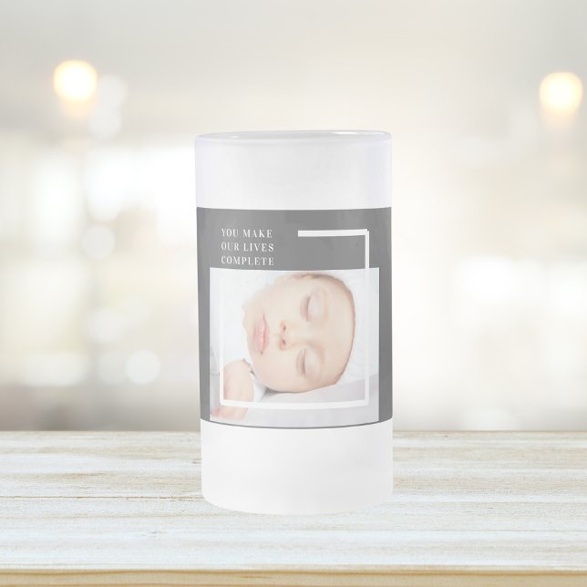 Modern Cute Baby Photo | Beauty Quote Frosted Glass Beer Mug (Creator Uploaded)