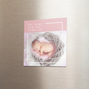 Modern Cute Baby Photo   Pink & White   Quote  Magnet