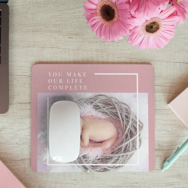 Modern Cute Baby Photo | Pink & White | Quote  Mouse Mat (Creator Uploaded)