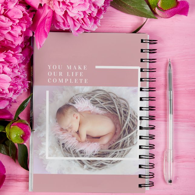 Modern Cute Baby Photo | Pink & White | Quote  Notebook (Creator Uploaded)