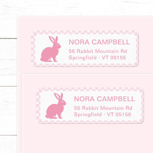 Modern Cute Baby Pink Bunny Gingham Return Address