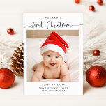 Modern Cute Baby's First Christmas Photo Holiday Card<br><div class="desc">Introducing our "Modern Cute Baby's First Christmas Photo Holiday Card" – a heartwarming and adorable approach to mark the remarkable occasion of your little one's very first Christmas. This card is designed to beautifully capture the magic and joy of this momentous milestone. The front of the card features a sweet...</div>