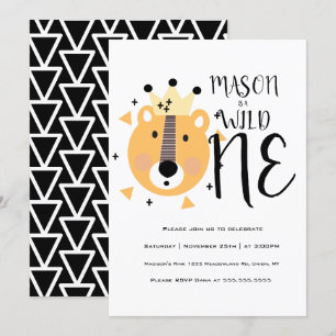 Modern Cute Bear Bold Safari Wild One Birthday Invitation