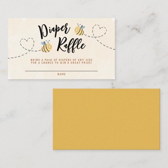 Modern Cute Bee Diaper Raffle Baby Shower Enclosure Card (Front/Back)