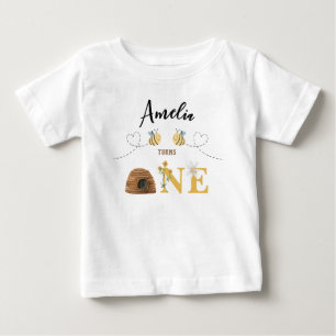 Modern Cute Bee First Birthday Baby T-Shirt