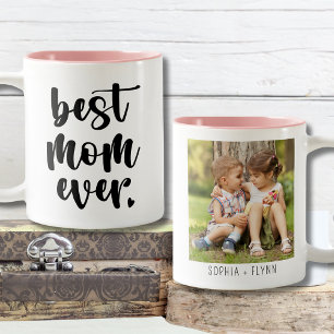Modern Cute Best Mum Ever Kids Names Photo Pink Two-Tone Coffee Mug