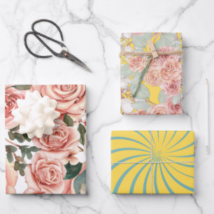 Modern cute birthday colourful floral for her part wrapping paper sheet