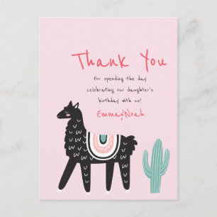 Modern Cute Birthday Party Llama Thank You Postcard