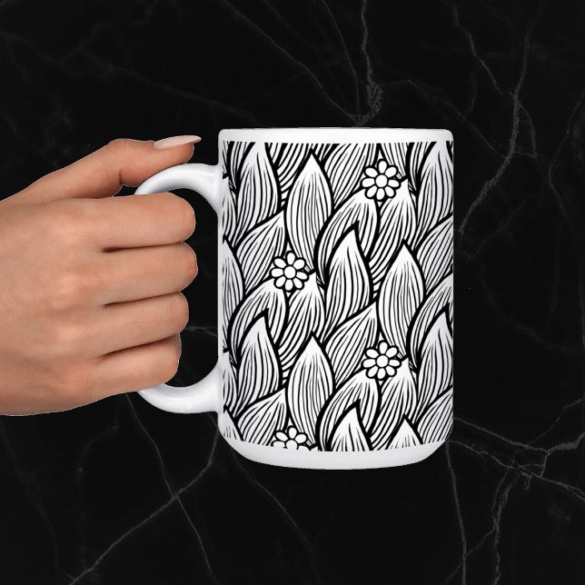  Modern & Cute Black And White Hippie Daisy Floral Coffee Mug (Creator Uploaded)