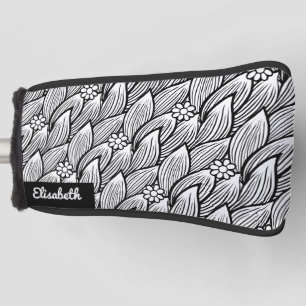    Modern Cute Black And White Hippie Daisy Floral Golf Head Cover