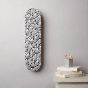 Modern Cute Black And White Hippie Daisy Floral Skateboard