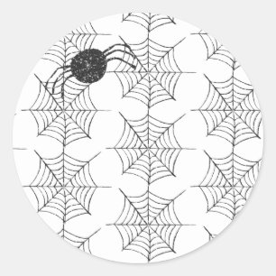 Modern Cute Black White Spider Web Halloween Classic Round Sticker