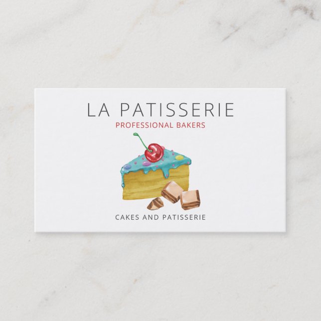 Modern Cute Blue Cake Bakery Pastry Chef Business Card (Front)